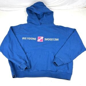 WE11DONE Sweatshirt Blue Pullover Hoodie Spelled Out Logo Oversized XS
